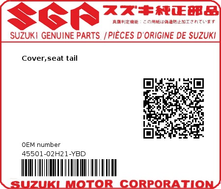 Product image: Suzuki - 45501-02H21-YBD - Cover,seat tail  0