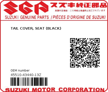 Product image: Suzuki - 45510-43440-13Z - TAIL COVER, SEAT (BLACK) 