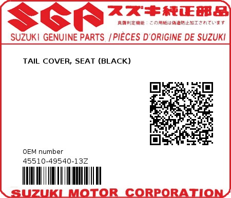 Product image: Suzuki - 45510-49540-13Z - TAIL COVER, SEAT (BLACK) 