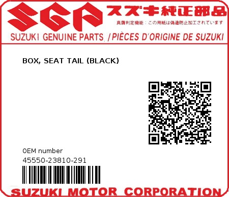 Product image: Suzuki - 45550-23810-291 - BOX, SEAT TAIL (BLACK) 