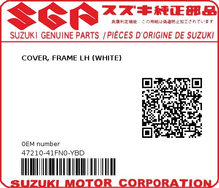 Product image: Suzuki - 47210-41FN0-YBD - COVER, FRAME LH (WHITE) 