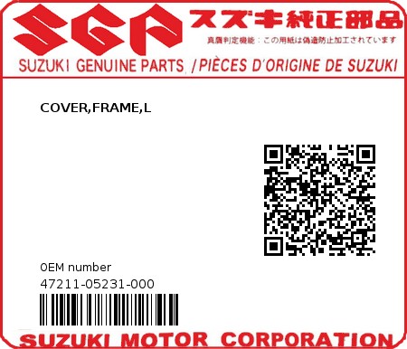 Product image: Suzuki - 47211-05231-000 - COVER,FRAME,L  0