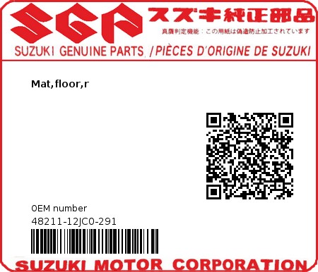 Product image: Suzuki - 48211-12JC0-291 - Mat,floor,r  0