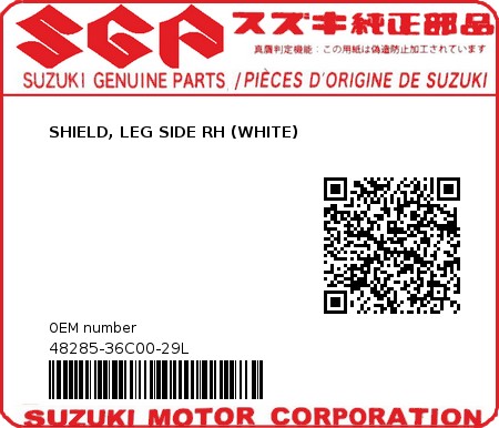 Product image: Suzuki - 48285-36C00-29L - SHIELD, LEG SIDE RH (WHITE) 