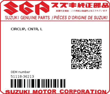 Product image: Suzuki - 51118-36213 - CIRCLIP, CNTR, L          0