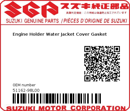 Product image: Suzuki - 51162-98L00 - Engine Holder Water Jacket Cover Gasket 