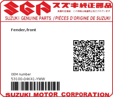 Product image: Suzuki - 53100-04K41-YWW - Fender,front  0