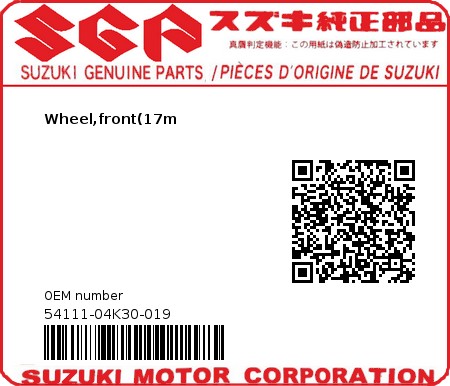 Product image: Suzuki - 54111-04K30-019 - Wheel,front(17m  0