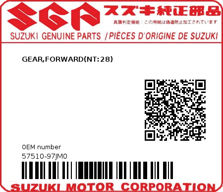 Product image: Suzuki - 57510-97JM0 - GEAR,FORWARD(NT:28)  0