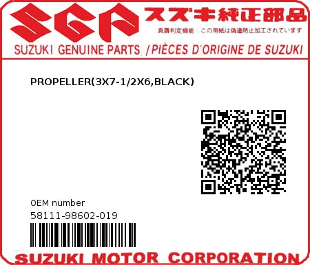 Product image: Suzuki - 58111-98602-019 - PROPELLER(3X7-1/2X6,BLACK)  0