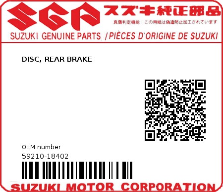 Product image: Suzuki - 59210-18402 - DISC, REAR BRAKE         