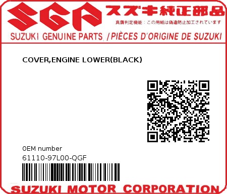 Product image: Suzuki - 61110-97L00-QGF - COVER,ENGINE LOWER(BLACK) 