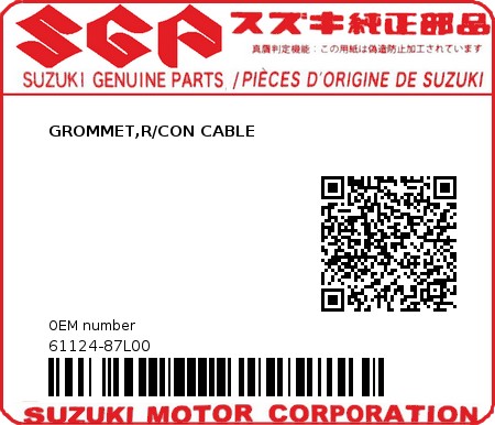 Product image: Suzuki - 61124-87L00 - GROMMET,R/CON CABLE 