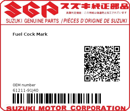 Product image: Suzuki - 61211-91J40 - Fuel Cock Mark 