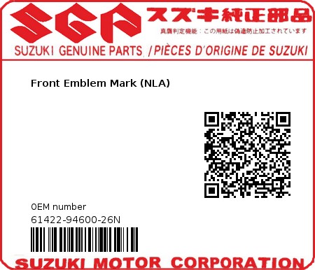 Product image: Suzuki - 61422-94600-26N - Front Emblem Mark (NLA)  0