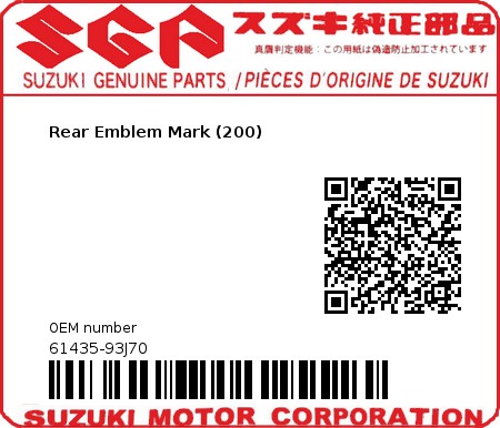 Product image: Suzuki - 61435-93J70 - Rear Emblem Mark (200)  0