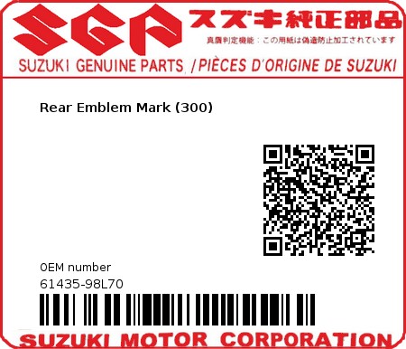 Product image: Suzuki - 61435-98L70 - Rear Emblem Mark (300)  0