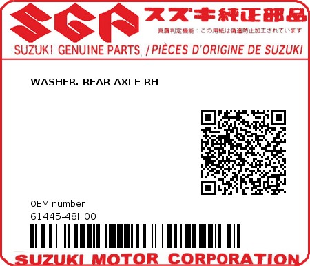 Product image: Suzuki - 61445-48H00 - WASHER. REAR AXLE RH  0