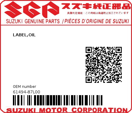 Product image: Suzuki - 61494-87L00 - LABEL,OIL 