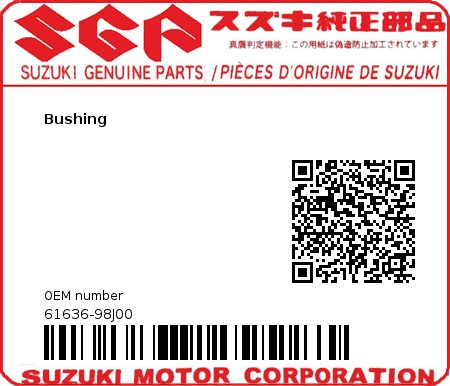 Product image: Suzuki - 61636-98J00 - Bushing  0