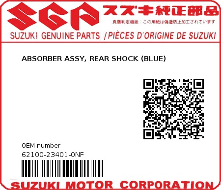 Product image: Suzuki - 62100-23401-0NF - ABSORBER ASSY, REAR SHOCK (BLUE)  0