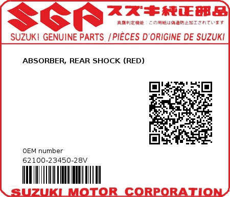 Product image: Suzuki - 62100-23450-28V - ABSORBER, REAR SHOCK (RED) 