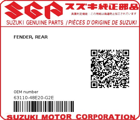 Product image: Suzuki - 63110-48E20-G2E - FENDER, REAR  0