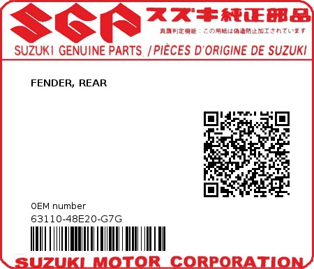Product image: Suzuki - 63110-48E20-G7G - FENDER, REAR  0