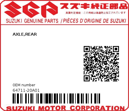 Product image: Suzuki - 64711-20A01 - AXLE,REAR         