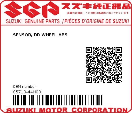 Product image: Suzuki - 65710-44H00 - SENSOR, RR WHEEL ABS          0