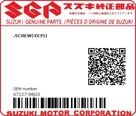 Product image: Suzuki - 67227-98J20 - .SCREW(4X35)  0