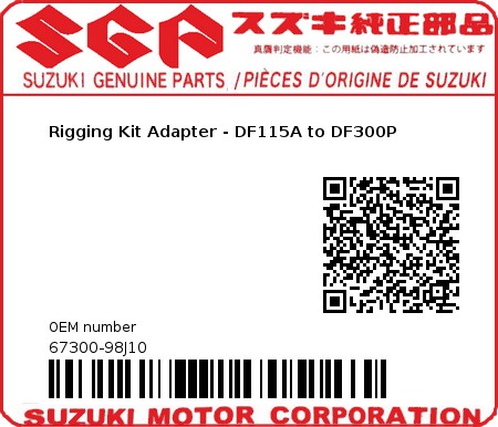 Product image: Suzuki - 67300-98J10 - Rigging Kit Adapter - DF115A to DF300P 