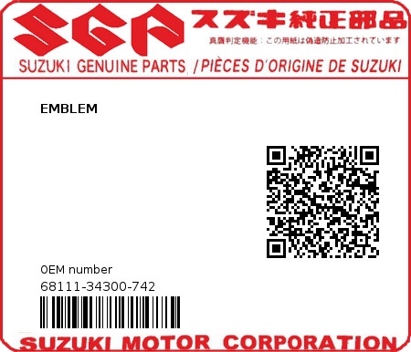 Product image: Suzuki - 68111-34300-742 - EMBLEM 