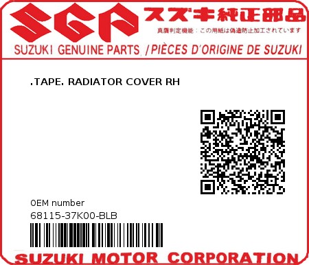 Product image: Suzuki - 68115-37K00-BLB - TAPE,FUEL TANK 