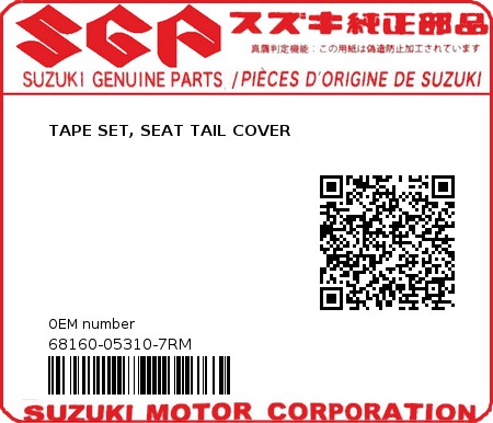 Product image: Suzuki - 68160-05310-7RM - TAPE SET, SEAT TAIL COVER 