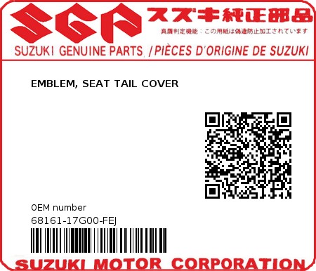 Product image: Suzuki - 68161-17G00-FEJ - EMBLEM, SEAT TAIL COVER  0