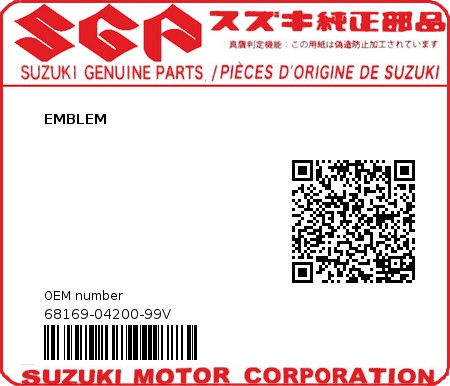 Product image: Suzuki - 68169-04200-99V - EMBLEM 