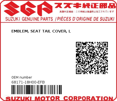 Product image: Suzuki - 68171-18H00-EFB - EMBLEM, SEAT TAIL COVER, L 