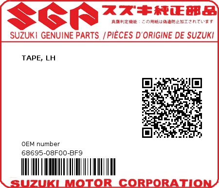 Product image: Suzuki - 68695-08F00-BF9 - TAPE, LH  0