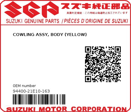 Product image: Suzuki - 94400-21E10-163 - COWLING ASSY, BODY (YELLOW) 