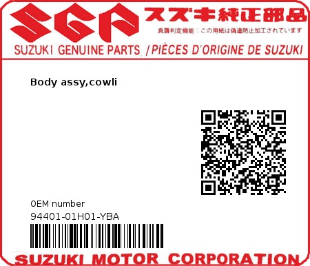 Product image: Suzuki - 94401-01H01-YBA - Body assy,cowli  0