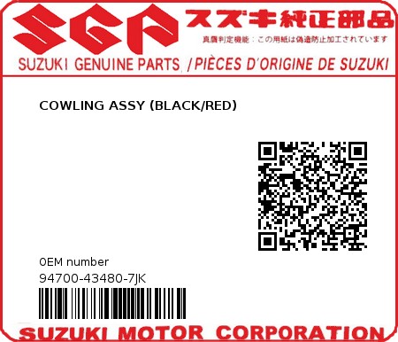 Product image: Suzuki - 94700-43480-7JK - COWLING ASSY (BLACK/RED) 