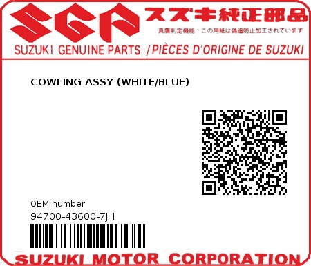 Product image: Suzuki - 94700-43600-7JH - COWLING ASSY (WHITE/BLUE) 