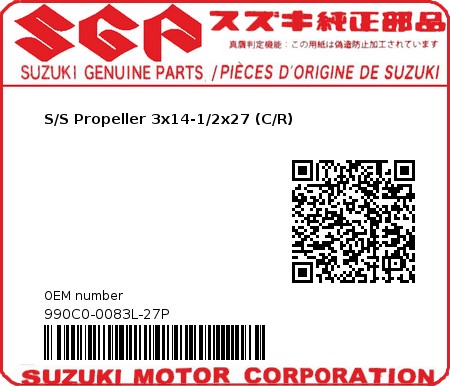 Product image: Suzuki - 990C0-0083L-27P - S/S Propeller 3x14-1/2x27 (C/R)  0