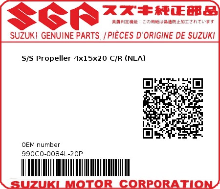 Product image: Suzuki - 990C0-0084L-20P - S/S Propeller 4x15x20 C/R (NLA)  0