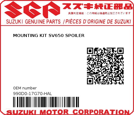 Product image: Suzuki - 990D0-17G70-HAL - MOUNTING KIT SV650 SPOILER  0