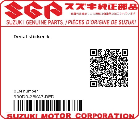 Product image: Suzuki - 990D0-28KA7-RED - Decal sticker k  0