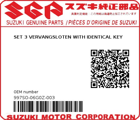 Product image: Suzuki - 997SO-06G0Z-003 - SET 3 VERVANGSLOTEN WITH IDENTICAL KEY  0