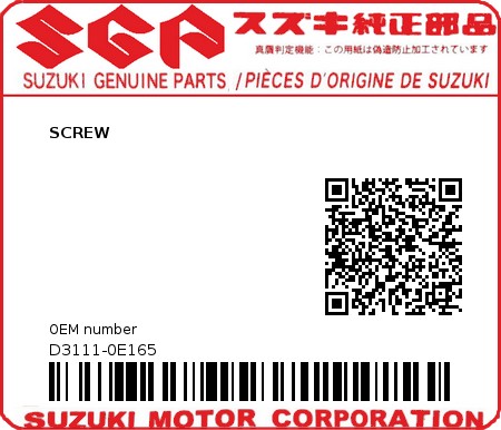 Product image: Suzuki - D3111-0E165 - SCREW          0