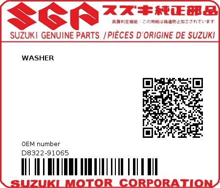 Product image: Suzuki - D8322-91065 - WASHER         